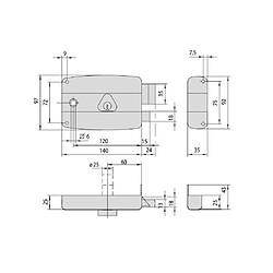 Cisa 3005016000 Serrure monopoint horizontale applique 50 mm gauche cylindre triangulaire noir