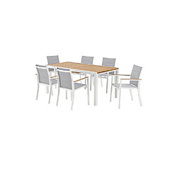 Anonymes Salon de jardin extensible 7 pièces table rectangulaire effet bois 169/228x90 cm + 6 fauteuils