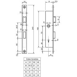 F102360000 Serrure à larder profil étroit Série 2 METALUX