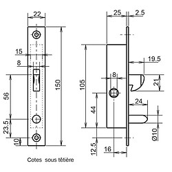 Metalux Série 24 F124250 Serrure monopoint à larder profil étroit mentonnet