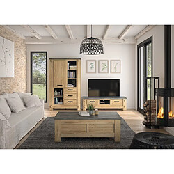 Gami BROCELIANDE Buffet haut 1 porte 3 tiroirs chêne clair 124x50x202 cm