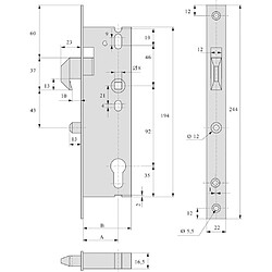 Stremler 2565 Serrure à larder monopoint 52 mm pêne à mentonnet
