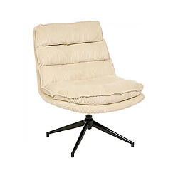 Pegane Fauteuil pivotant en velours côtelé beige avec des pieds en métal noir - Longueur 64 x Profondeur 74,5 x Hauteur 87 cm