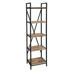 Pegane Bibliothèque Etagère 5 niveaux coloris bois et métal noir - Longueur 45 x Hauteur 180 x profondeur 35 cm