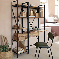 Pegane Bibliothèque Etagère 5 niveaux coloris bois et métal noir - Longueur 45 x Hauteur 180 x profondeur 35 cm