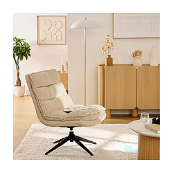 Pegane Fauteuil pivotant en velours côtelé beige avec des pieds en métal noir - Longueur 64 x Profondeur 74,5 x Hauteur 87 cm