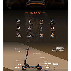 Lamiter Trottinette électrique Kukirin G3 10" Moteur 1200W,Vitesse Maximale 50Km/h,52V 18Ah,Noir pas cher