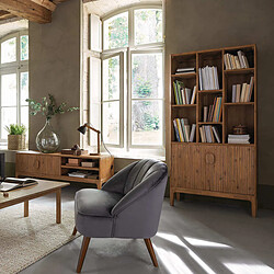 Pegane Bibliothèque en bois d'acacia avec 2 portes et étagères - Longueur 95 x Profondeur 35 x Hauteur 190 cm