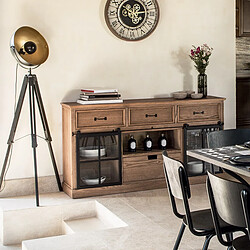 Pegane Buffet avec 2 portes 4 tiroirs en bois et verre - Longueur 160 x Profondeur 40 x Hauteur 85 cm