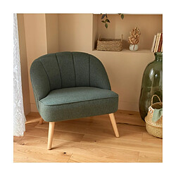Pegane Fauteuil en velours avec des pieds en bois, coloris vert cèdre - Longueur 78 x Profondeur 72 x Hauteur 71 cm