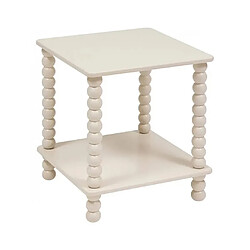 Pegane Table d'appoint table café avec 1 étagère et des pieds boules, coloris ivoire - Longueur 40 x Profondeur 40 x Hauteur 45 cm