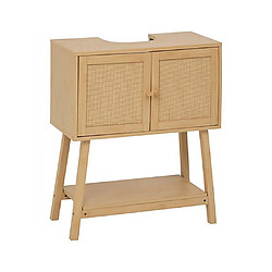 Pegane Meuble sous lavabo en cannage avec 2 portes et 1 étagère, coloris chêne - Longueur 70 x Profondeur 30 x Hauteur 80 cm
