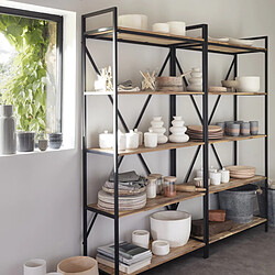 Pegane Bibliothèque Etagère 5 niveaux coloris bois et métal noir - Longueur 90 x Hauteur 180 x profondeur 35 cm