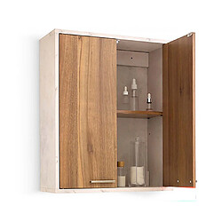 Pegane Meuble haut de Cuisine avec 2 Portes + 1 étagère amovible, coloris marron/blanc - Longueur 52 x Profondeur 20 x Hauteur 59 cm