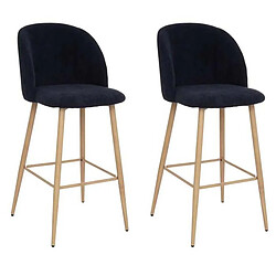 Pegane Lot de 2 chaises de bar en velours côtelé avec des pieds effet bois, coloris bleu encre - Longueur 48 x Profondeur 56 x Hauteur 106 cm