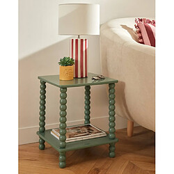 Pegane Table d'appoint table café avec 1 étagère et des pieds boules, coloris Vert Olive - Longueur 40 x Profondeur 40 x Hauteur 45 cm