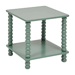Pegane Table d'appoint table café avec 1 étagère et des pieds boules, coloris Vert Olive - Longueur 40 x Profondeur 40 x Hauteur 45 cm