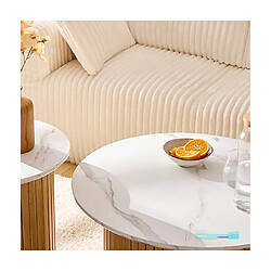 Pegane Table basse ronde avec plateau effet marbre blanc - Diamètre 70 x Hauteur 40 cm pas cher