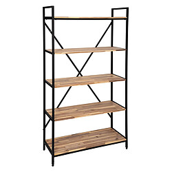Pegane Bibliothèque Etagère 5 niveaux coloris bois et métal noir - Longueur 90 x Hauteur 180 x profondeur 35 cm