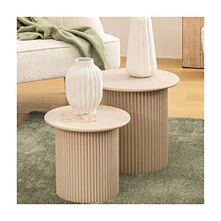 Pegane Lot de 2 tables d’appoint rondes avec des pieds cannelés, coloris beige - Diamètre 40 x Profondeur 38 cm