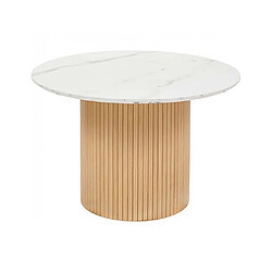 Pegane Table à manger ronde avec plateau effet marbre blanc - Diamètre 110 x Hauteur 76 cm