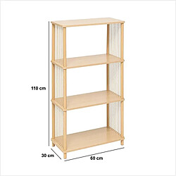 Pegane Etagère droite à 4 niveaux effet bois clair - Longueur 60 x Profondeur 30 x Hauteur 110 cm