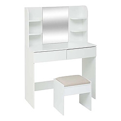 Pegane Coiffeuse moderne avec miroir, 2 tiroirs et compartiments ouverts, coloris blanc - Longueur 90 x Profondeur 40 x Hauteur 125 cm