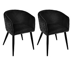 Pegane Lot de 2 fauteuils en velours avec pieds en métal, coloris noir - Longueur 55 x Profondeur 55 x Hauteur 76 cm