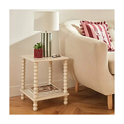 Pegane Table d'appoint table café avec 1 étagère et des pieds boules, coloris ivoire - Longueur 40 x Profondeur 40 x Hauteur 45 cm