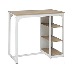 Pegane Table de comptoir de cuisine avec 3 étagères de rangement, coloris chêne/blanc - Longueur 105 x Profondeur 60 x Hauteur 110 cm