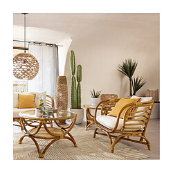 Pegane Ensemble salon, set de 3 meubles de salon en rotin et verre trempé coloris naturel