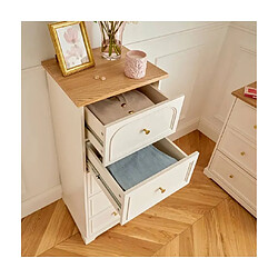 Pegane Chiffonnier meuble de rangement avec 5 tiroirs, coloris ivoire - Longueur 45 x Profondeur 39 x Hauteur 113 cm