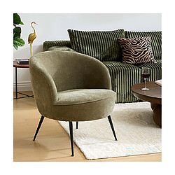 Pegane Fauteuil club avec pieds métal noir, coloris vert olive - Longueur 63 x Profondeur 69 x Hauteur 71 cm