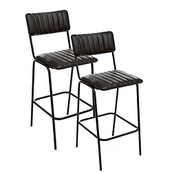 Pegane Lot de 2 chaises de bar en cuir de buffle avec pieds en métal, coloris noir - Longueur 45 x Profondeur 53 x Hauteur 103 cm