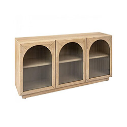 Pegane Buffet meuble de rangement en bois avec 3 portes en verre et étagères ajustables, coloris beige - Longueur 160 x Profondeur 40 x Hauteur 80 cm