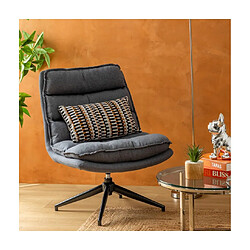 Pegane Fauteuil pivotant en polyster gris avec des pieds en métal noir- Longueur 64 x Profondeur 74,5 x Hauteur 87 cm