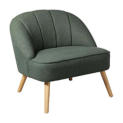 Pegane Fauteuil en velours avec des pieds en bois, coloris vert cèdre - Longueur 78 x Profondeur 72 x Hauteur 71 cm