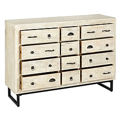 Pegane Commode meuble multi-rangements à 12 tiroirs en bois beige blanchi et motifs sculptés - longueur 127 cm x largeur 40 cm x hauteur 94 cm