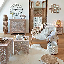 Pegane Lot de 2 tables café carrées en bois à motifs floraux sculptés, coloris beige - Longueur 45 x Profondeur 45 x Hauteur 46,5 cm