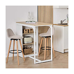 Pegane Table de comptoir de cuisine avec 3 étagères de rangement, coloris chêne/blanc - Longueur 105 x Profondeur 60 x Hauteur 110 cm