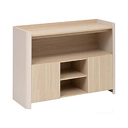 Pegane Buffet meuble de rangement avec 1 étagère, 2 placards et 2 niches, Coloris chêne/ivoire - Longueur 110 x Profondeur 40 x Hauteur 80 cm