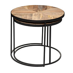 Acheter Pegane Lot de 2 tables café gigognes en métal noir et manguier Basile