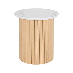 Pegane Table d’appoint ronde avec plateau effet marbre blanc - Diamètre 45 x Hauteur 50 cm