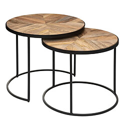 Pegane Lot de 2 tables café gigognes en métal noir et manguier Basile