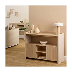 Pegane Buffet meuble de rangement avec 1 étagère, 2 placards et 2 niches, Coloris chêne/ivoire - Longueur 110 x Profondeur 40 x Hauteur 80 cm