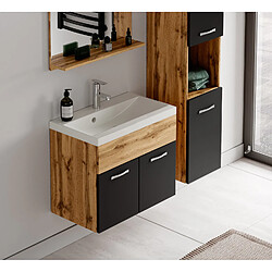 Avis Badplaats Meuble de salle de bain Montreal 01 60 cm - Chêne avec Noir – Lavabo et Armoire