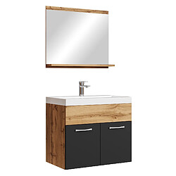 Badplaats Meuble de Salle de Bain Montreal Set 02 60 cm – Chêne / Noir – Lavabo et Miroir