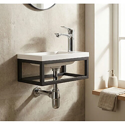 Badplaats Meuble lave-mains Mesa 40 x 22 cm – Blanc mat / noir – Meuble suspendu