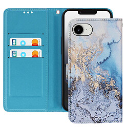 Avizar Étui Portefeuille pour iPhone 17e Motif Marbre Océan avec Support et Dragonne Bleu