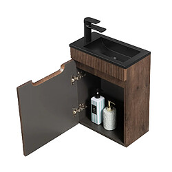 Badplaats Meuble Lave-mains Thermis 40cm - Noyer Brun - avec Lavabo Noir